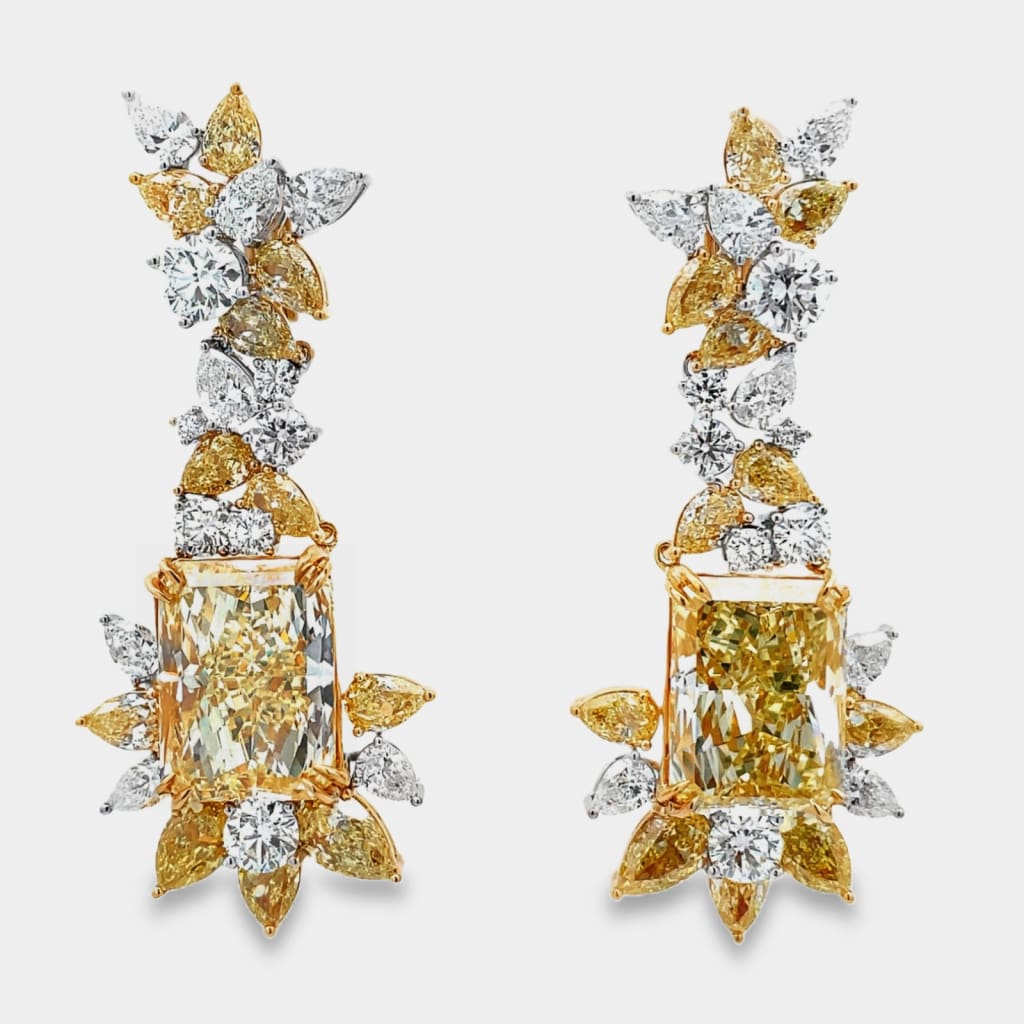 Natural Yellow Diamond Radiant Earrings 30.09ct